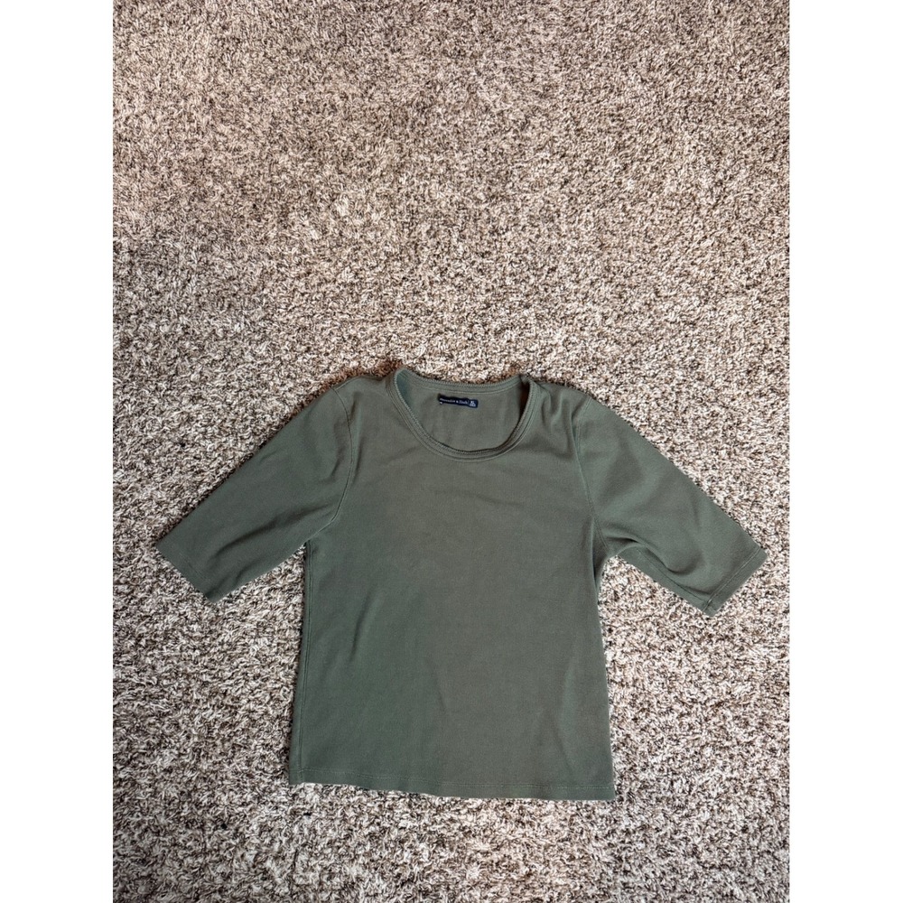 Abercrombie Fitch Womens Olive Green 3/4 Sleeve Scoop Neck Top XL